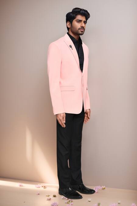 Shop_Arihant Rai Sinha_Peach Cotton Satin, Polyester Blazer And Pant Set _Online_at_Aza_Fashions