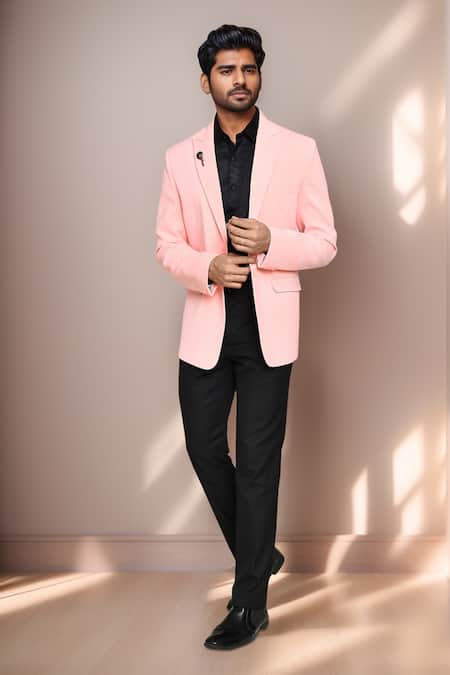 Arihant Rai Sinha_Peach Cotton Satin, Polyester Blazer And Pant Set _at_Aza_Fashions