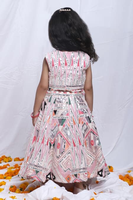 Shop P & S CO Pink Georgette Sequins, Leather Stripe Embellished Blouse And Lehenga Set at Aza Fashions Shop_P & S CO_Pink Georgette Sequins, Leather Stripe Embellished Blouse And Lehenga Set _at_Aza_Fashions