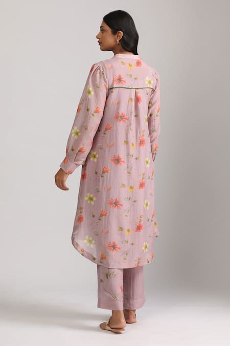 Shop_Trendy Tokari_Purple Silk, Chanderi Sequins, Embroidery Bandeau Neck Botanical Print Kurta Set _at_Aza_Fashions