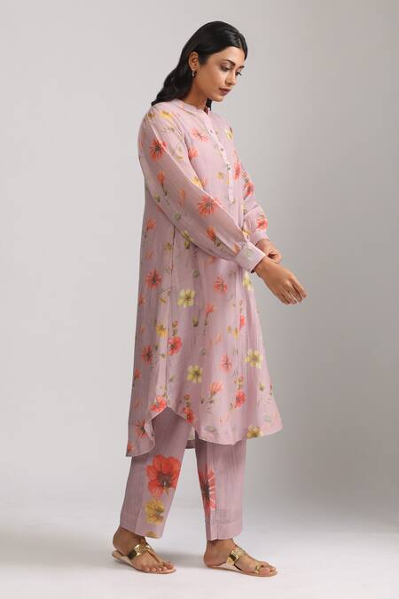 Buy_Trendy Tokari_Purple Silk, Chanderi Sequins, Embroidery Bandeau Neck Botanical Print Kurta Set _Online_at_Aza_Fashions