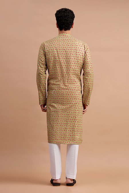 Shop_THE COTTON STAPLE_Green Cotton Floral Printed Kurta Set _at_Aza_Fashions