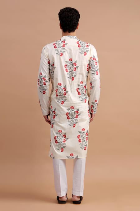 Shop_THE COTTON STAPLE_Cream Cotton Embroidery Floral Bloom Print Kurta Set _at_Aza_Fashions