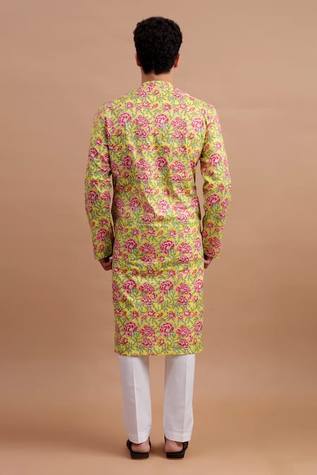 Shop_THE COTTON STAPLE_Yellow Cotton Blossom Print Kurta Set _at_Aza_Fashions