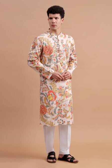 Buy_THE COTTON STAPLE_Beige Cotton Bloom Printed Kurta Set _Online_at_Aza_Fashions