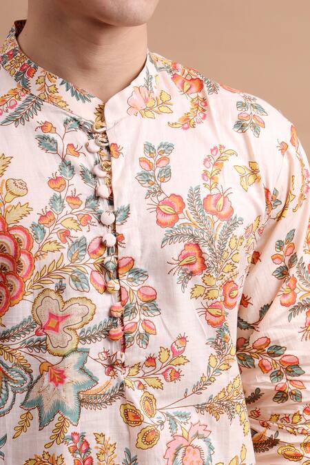 THE COTTON STAPLE_Beige Cotton Bloom Printed Kurta Set _at_Aza_Fashions
