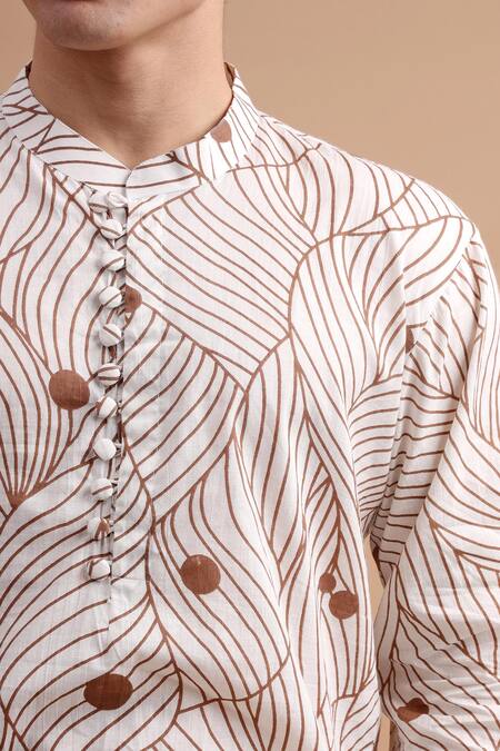 The Cotton Staple_Brown Cotton Abstract Floral Printed Kurta Set _at_Aza_Fashions