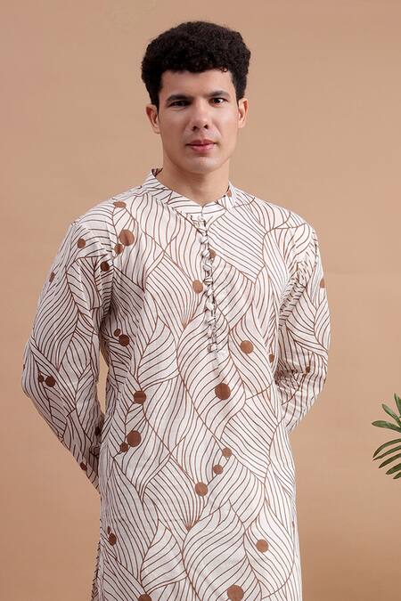 Buy_The Cotton Staple_Brown Cotton Abstract Floral Printed Kurta Set 