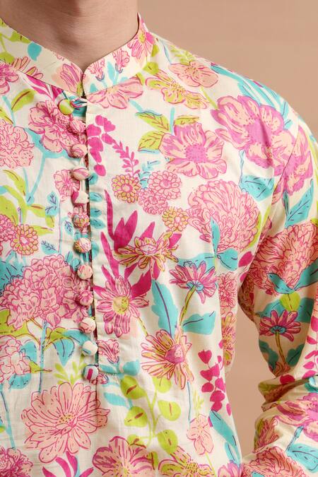 Shop_The Cotton Staple_Multi Color Cotton Floret Print Kurta Set _Online_at_Aza_Fashions
