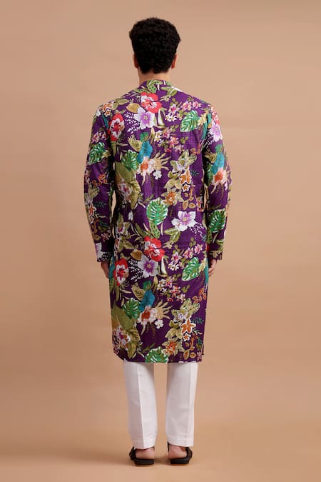 The Cotton Staple Purple Botanical Printed Kurta Set 