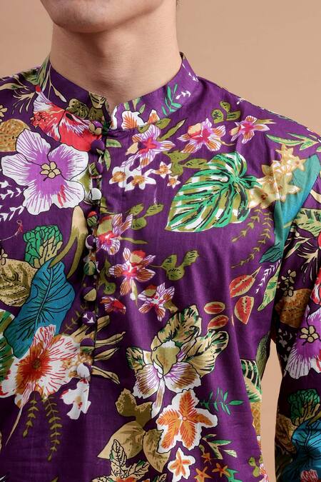 Buy The Cotton Staple Purple Cotton Botanical Printed Kurta Set Online at Aza Fashions Buy_The Cotton Staple_Purple Cotton Botanical Printed Kurta Set _Online_at_Aza_Fashions