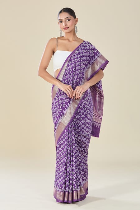 Samyukta Singhania Abstract Floral Handblock Print Saree 