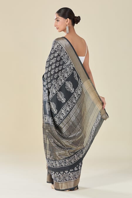Samyukta Singhania Abstract Motif Handblock Print Saree 