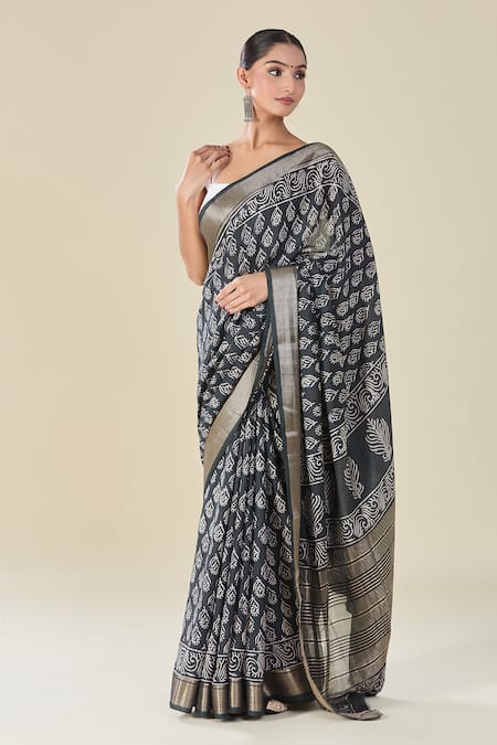 Samyukta Singhania Abstract Motif Handblock Print Saree 