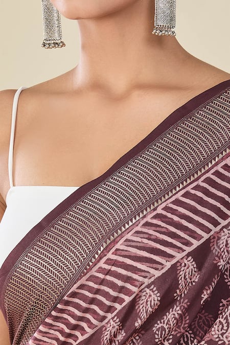 Buy_Naintara Bajaj_Wine Viscose Paisley Handblock Print Saree _Online_at_Aza_Fashions