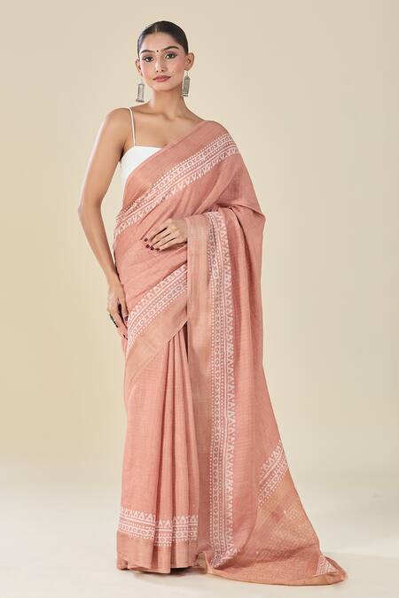 Buy_Naintara Bajaj_Peach Chanderi Geometric Woven Printed Saree_Online_at_Aza_Fashions