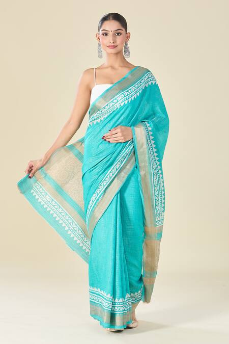Shop_Naintara Bajaj_Green Chanderi Geometric Woven Saree With Blouse_Online_at_Aza_Fashions
