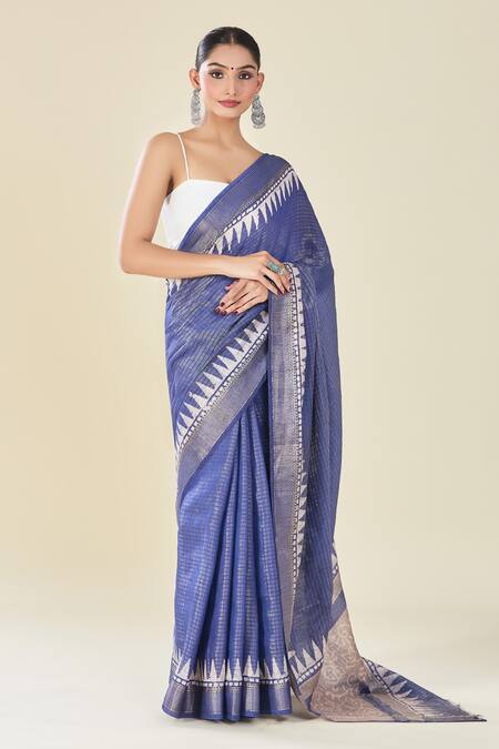 Naintara Bajaj Blue Chanderi Geometric Woven Saree With Running Blouse Online at Aza Fashions Naintara Bajaj_Blue Chanderi Geometric Woven Saree With Running Blouse_Online_at_Aza_Fashions