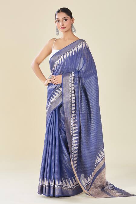 Buy Naintara Bajaj Blue Chanderi Geometric Woven Saree With Running Blouse Online at Aza Fashions Buy_Naintara Bajaj_Blue Chanderi Geometric Woven Saree With Running Blouse_Online_at_Aza_Fashions