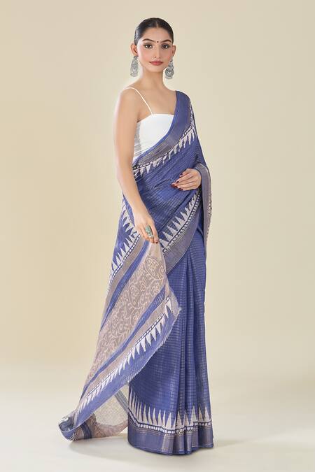 Shop Naintara Bajaj Blue Chanderi Geometric Woven Saree With Running Blouse Online at Aza Fashions Shop_Naintara Bajaj_Blue Chanderi Geometric Woven Saree With Running Blouse_Online_at_Aza_Fashions