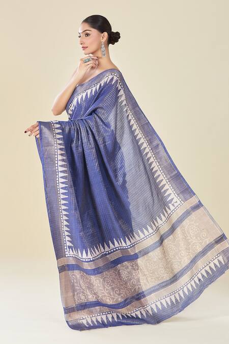 Shop Naintara Bajaj Blue Chanderi Geometric Woven Saree With Running Blouse at Aza Fashions Shop_Naintara Bajaj_Blue Chanderi Geometric Woven Saree With Running Blouse_at_Aza_Fashions
