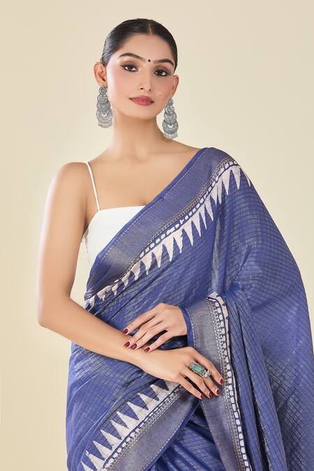 Buy Naintara Bajaj Blue Chanderi Geometric Woven Saree With Running Blouse Buy_Naintara Bajaj_Blue Chanderi Geometric Woven Saree With Running Blouse
