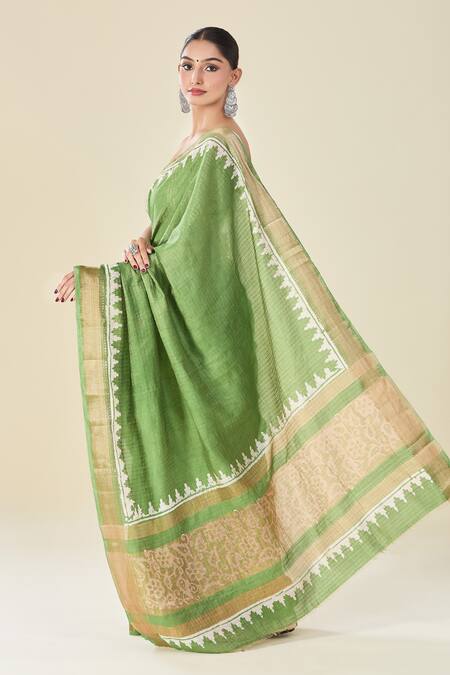 Shop Naintara Bajaj Green Chanderi Geometric Woven Saree at Aza Fashions Shop_Naintara Bajaj_Green Chanderi Geometric Woven Saree_at_Aza_Fashions
