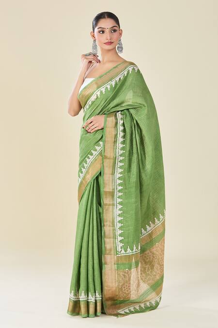Buy Naintara Bajaj Green Chanderi Geometric Woven Saree Online at Aza Fashions Buy_Naintara Bajaj_Green Chanderi Geometric Woven Saree_Online_at_Aza_Fashions