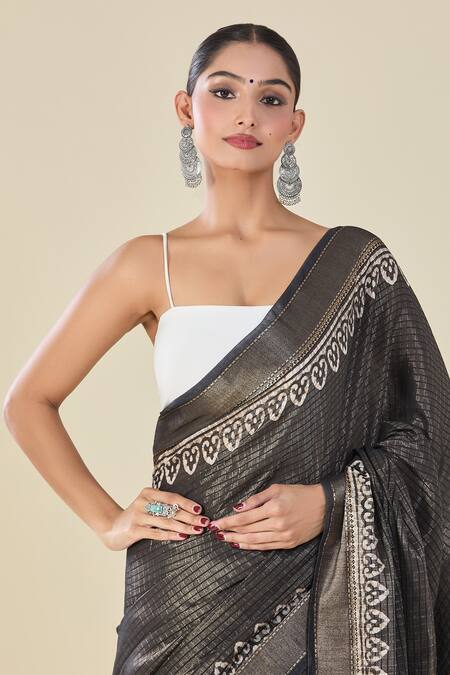 Naintara Bajaj_Black Chanderi Woven Motifs Saree_Online_at_Aza_Fashions