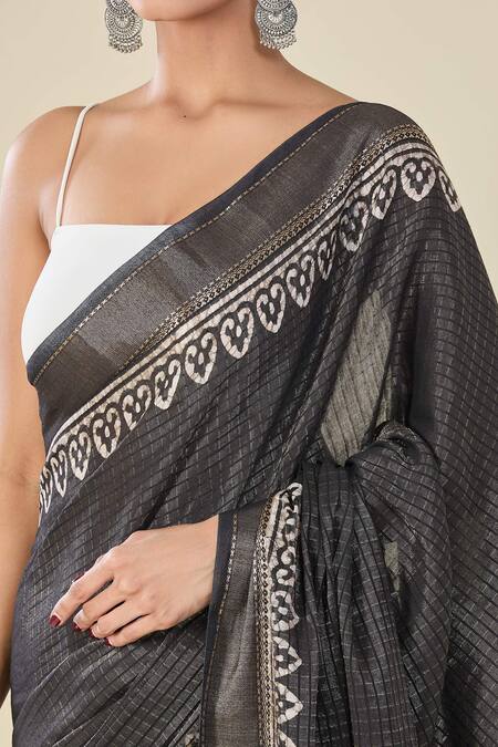 Naintara Bajaj_Black Chanderi Woven Motifs Saree_at_Aza_Fashions
