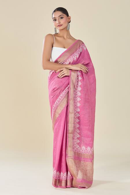 Naintara Bajaj Purple Chanderi Geometric Floral Vine Print Saree Online at Aza Fashions Naintara Bajaj_Purple Chanderi Geometric Floral Vine Print Saree_Online_at_Aza_Fashions