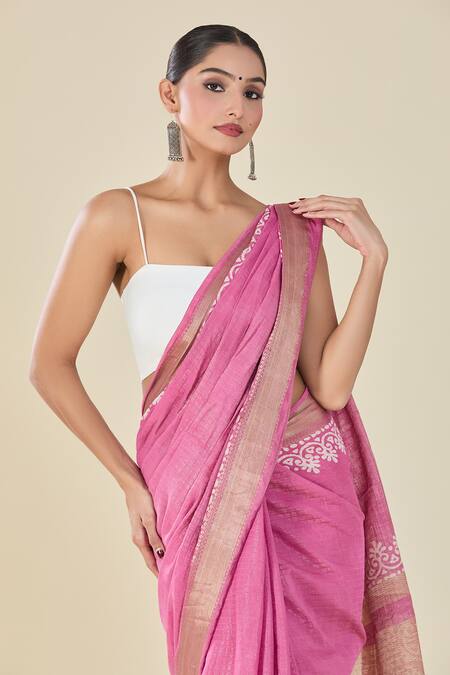Buy Naintara Bajaj Purple Chanderi Geometric Floral Vine Print Saree Online at Aza Fashions Buy_Naintara Bajaj_Purple Chanderi Geometric Floral Vine Print Saree_Online_at_Aza_Fashions