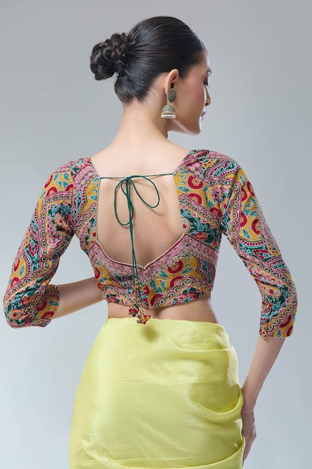 Samyukta Singhania Floral Embroidered Green Saree Blouse 