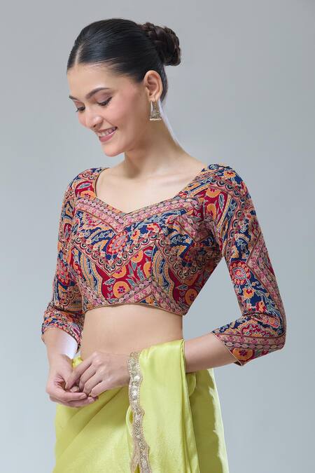 Samyukta Singhania Maroon Georgette Sequins, Embroidery Florette Print Saree Blouse Online at Aza Fashions Samyukta Singhania_Maroon Georgette Sequins, Embroidery Florette Print Saree Blouse_Online_at_Aza_Fashions