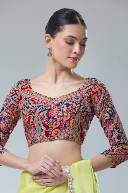 Buy Samyukta Singhania Maroon Georgette Sequins, Embroidery Florette Print Saree Blouse Online at Aza Fashions Buy_Samyukta Singhania_Maroon Georgette Sequins, Embroidery Florette Print Saree Blouse_Online_at_Aza_Fashions