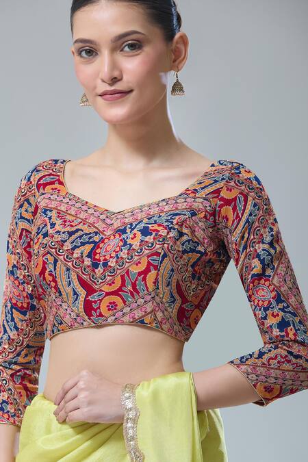 Shop Samyukta Singhania Maroon Georgette Sequins, Embroidery Florette Print Saree Blouse Online at Aza Fashions Shop_Samyukta Singhania_Maroon Georgette Sequins, Embroidery Florette Print Saree Blouse_Online_at_Aza_Fashions