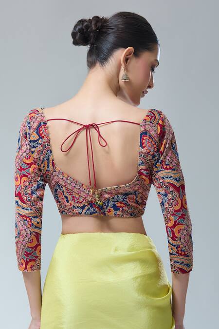 Shop Samyukta Singhania Maroon Georgette Sequins, Embroidery Florette Print Saree Blouse at Aza Fashions Shop_Samyukta Singhania_Maroon Georgette Sequins, Embroidery Florette Print Saree Blouse_at_Aza_Fashions