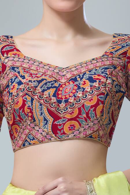 Samyukta Singhania Maroon Georgette Sequins, Embroidery Florette Print Saree Blouse at Aza Fashions Samyukta Singhania_Maroon Georgette Sequins, Embroidery Florette Print Saree Blouse_at_Aza_Fashions