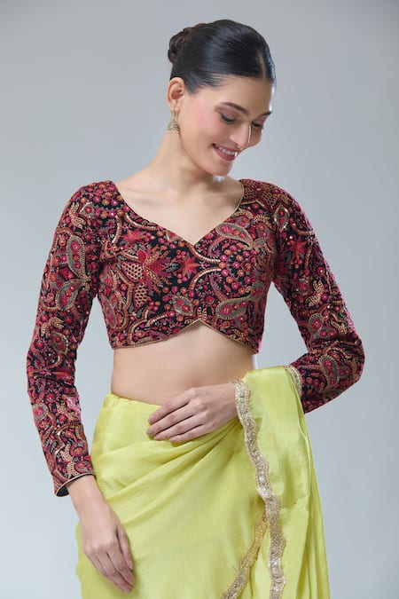 Samyukta Singhania Black Embroidery, Sequins Kashmiri Saree Blouse Online at Aza Fashions Samyukta Singhania_Black Embroidery, Sequins Kashmiri Saree Blouse _Online_at_Aza_Fashions