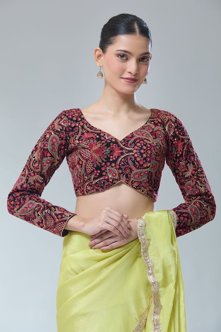 Buy Samyukta Singhania Black Embroidery, Sequins Kashmiri Saree Blouse Online at Aza Fashions Buy_Samyukta Singhania_Black Embroidery, Sequins Kashmiri Saree Blouse _Online_at_Aza_Fashions