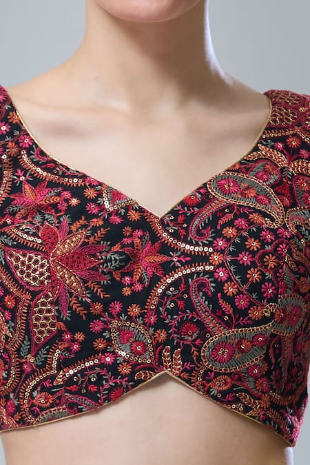 Samyukta Singhania Black Embroidery, Sequins Kashmiri Saree Blouse at Aza Fashions Samyukta Singhania_Black Embroidery, Sequins Kashmiri Saree Blouse _at_Aza_Fashions