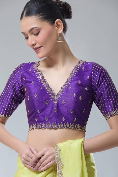 Buy Samyukta Singhania Purple Silk Sequins, Zari Scoop Neck Floral Embroidered Saree Blouse Online at Aza Fashions Buy_Samyukta Singhania_Purple Silk Sequins, Zari Scoop Neck Floral Embroidered Saree Blouse _Online_at_Aza_Fashions