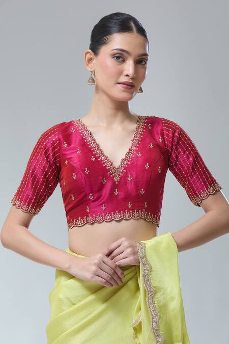 Buy Samyukta Singhania Magenta , Chanderi Sequins, Zari Scoop Floral Embroidered Saree Blouse Online at Aza Fashions Buy_Samyukta Singhania_Magenta , Chanderi Sequins, Zari Scoop Floral Embroidered Saree Blouse _Online_at_Aza_Fashions