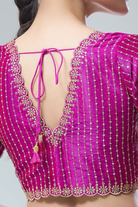 Samyukta Singhania_Purple , Chanderi Sequins, Zari Scoop Neck Embroidered Saree Blouse _Online_at_Aza_Fashions
