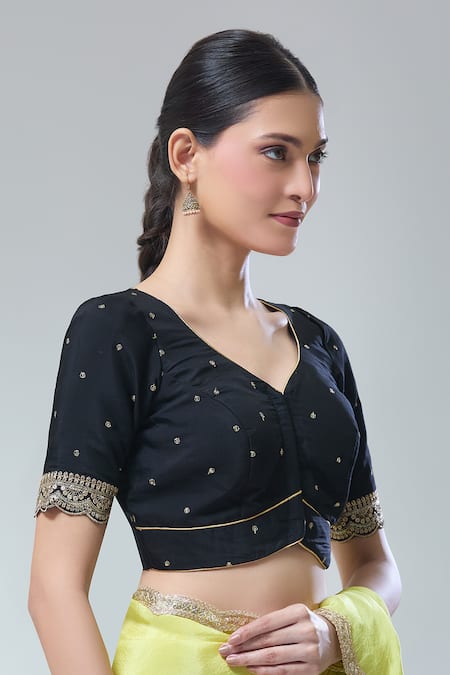 Naintara Bajaj_Black Silk Sequins, Zari Thread Embroidered Saree Blouse _Online_at_Aza_Fashions