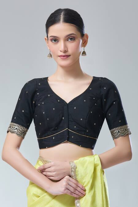 Buy_Naintara Bajaj_Black Silk Sequins, Zari Thread Embroidered Saree Blouse _Online_at_Aza_Fashions