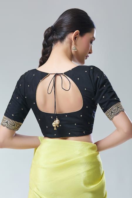 Naintara Bajaj Black Zari Thread Embroidered Saree Blouse 