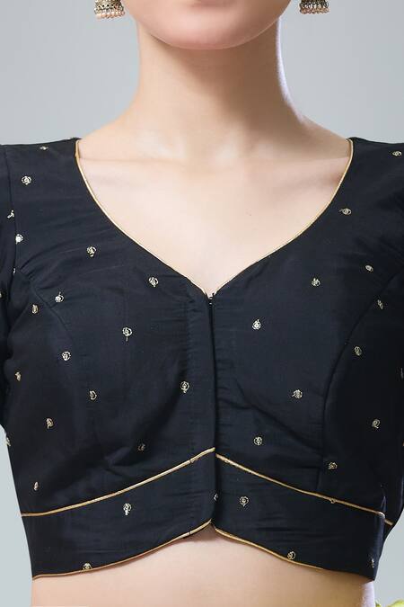 Shop_Naintara Bajaj_Black Silk Sequins, Zari Thread Embroidered Saree Blouse _Online_at_Aza_Fashions