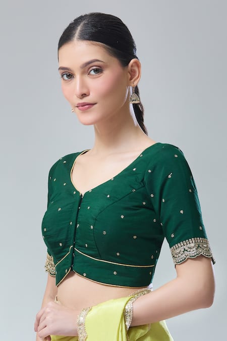 Naintara Bajaj Green Silk Sequins, Zari Embroidered Saree Blouse Online at Aza Fashions Naintara Bajaj_Green Silk Sequins, Zari Embroidered Saree Blouse _Online_at_Aza_Fashions