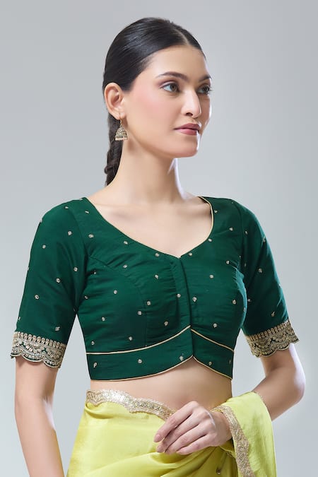 Buy Naintara Bajaj Green Silk Sequins, Zari Embroidered Saree Blouse Online at Aza Fashions Buy_Naintara Bajaj_Green Silk Sequins, Zari Embroidered Saree Blouse _Online_at_Aza_Fashions